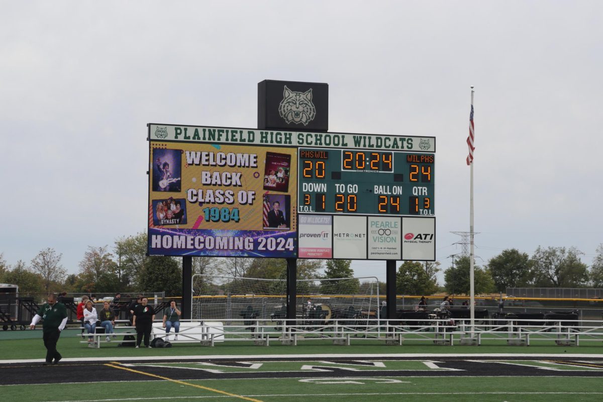 Score board at the Pep rally decked out for Homecoming.