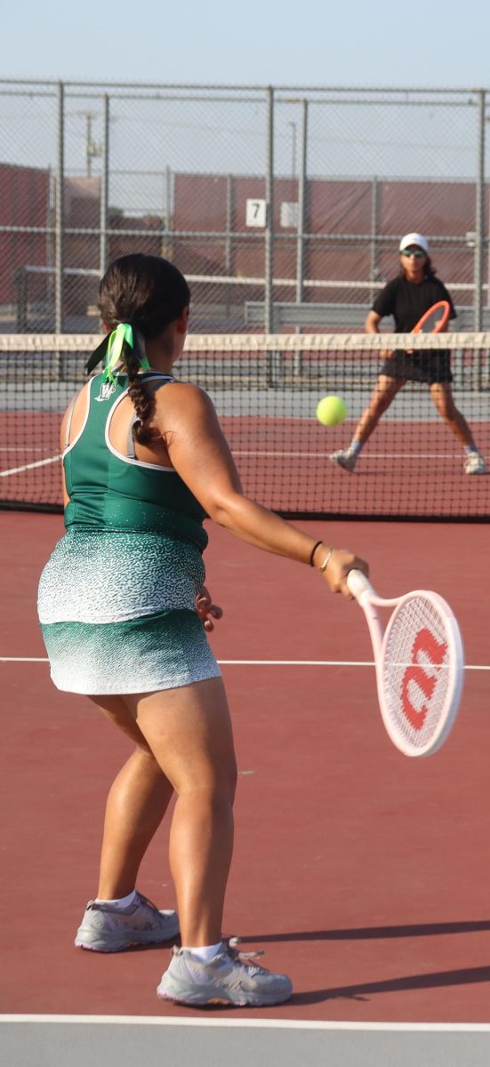 Jennifer Oceguera, senior, returns the ball in a match against Plainfield North. She went on to win the set.