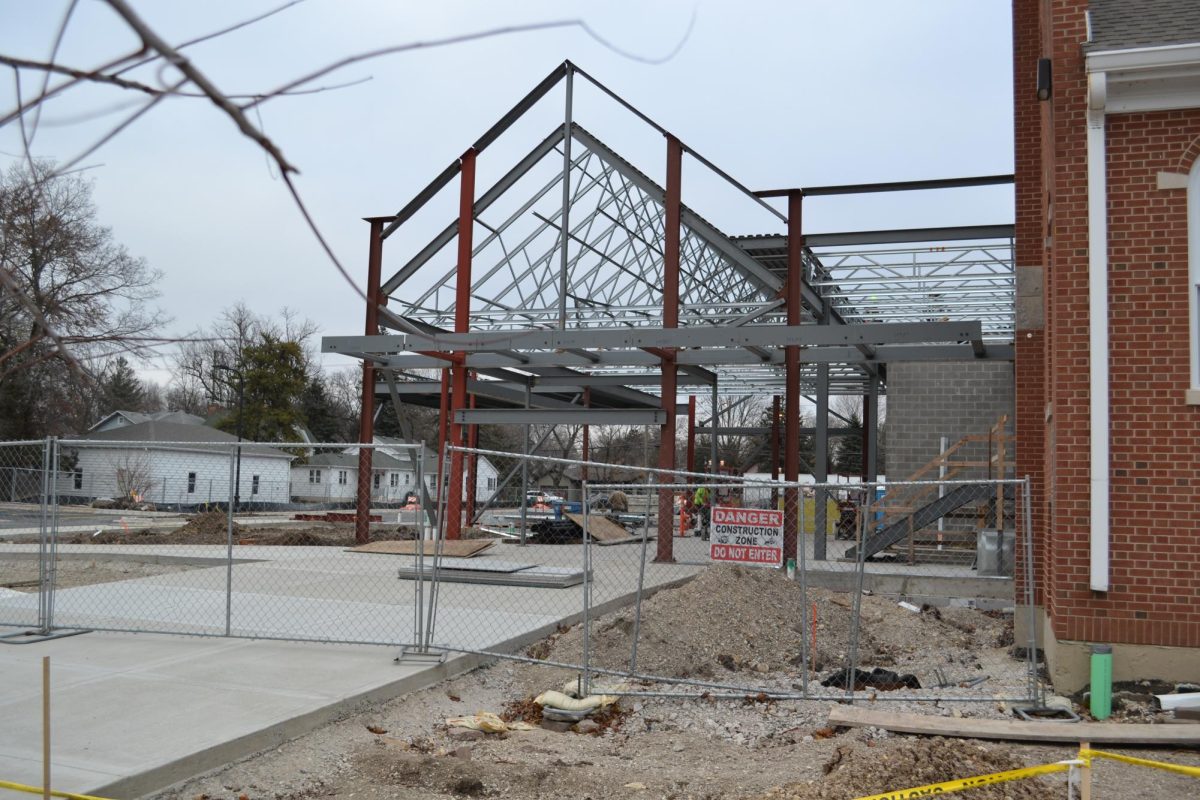 The library’s new addition that will serve as the lobby is in the process of being built. 